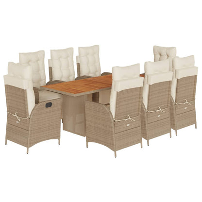 9-tlg. Garten-Essgruppe mit Kissen Beige Poly Rattan