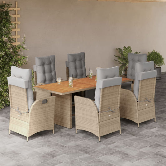 7-tlg. Garten-Essgruppe mit Kissen Beigemischung Poly Rattan