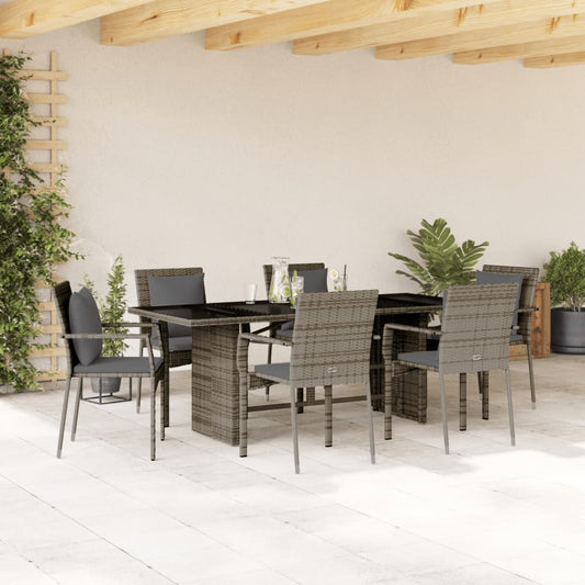 7-tlg. Garten-Essgruppe mit Kissen Grau Poly Rattan