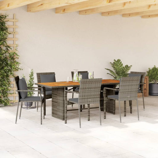 7-tlg. Garten-Essgruppe mit Kissen Grau Poly Rattan