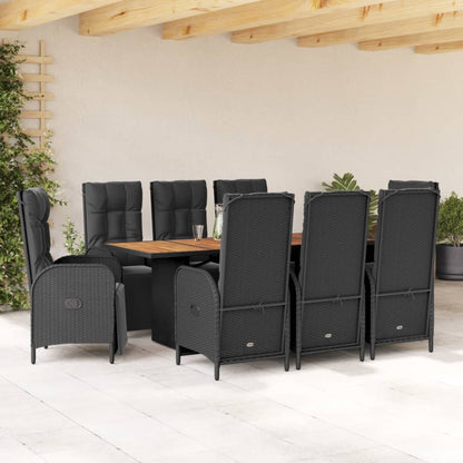 9-tlg. Garten-Essgruppe mit Kissen Schwarz Poly Rattan