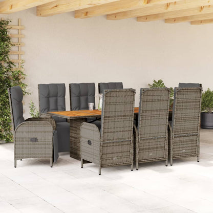 9-tlg. Garten-Essgruppe mit Kissen Grau Poly Rattan