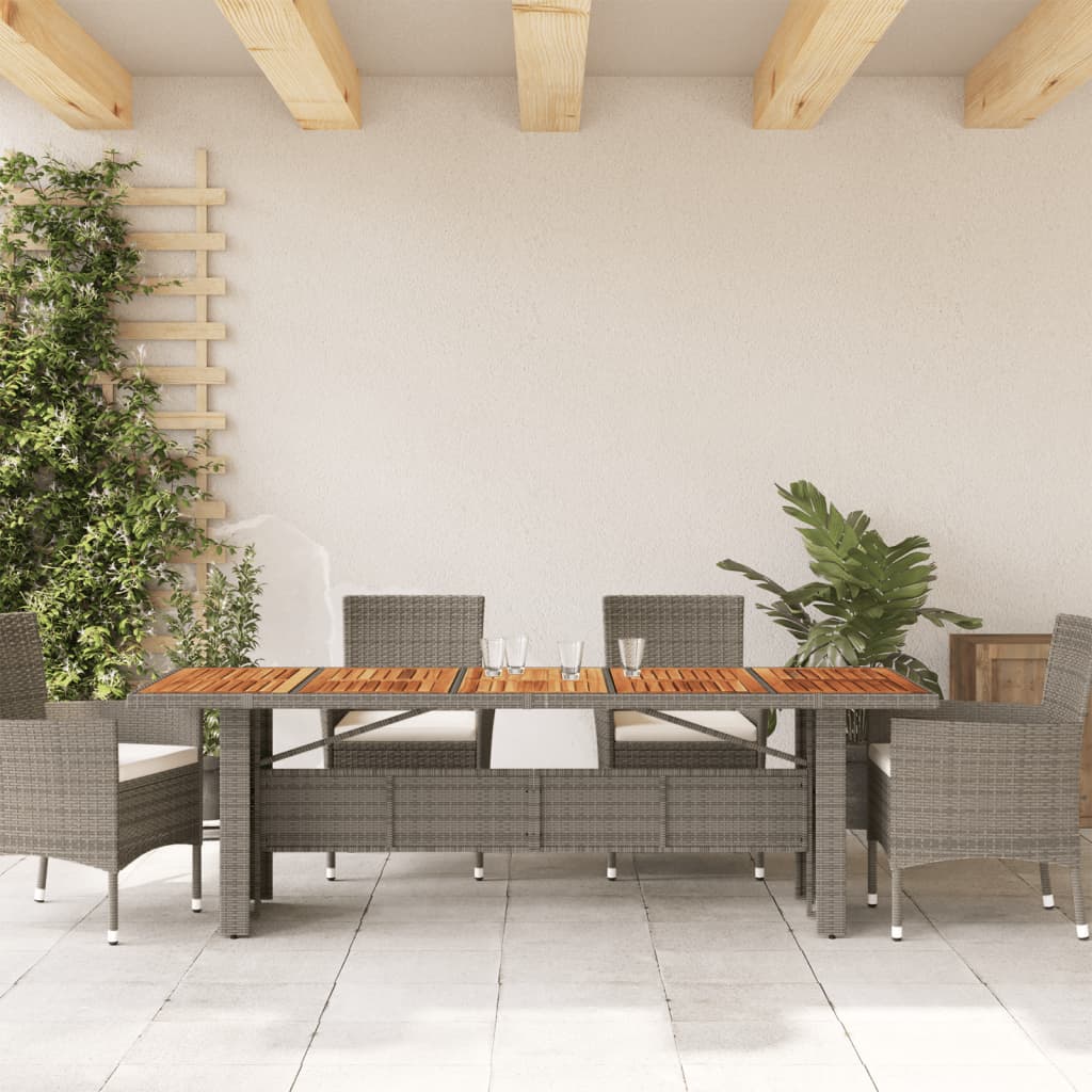 Gartentisch mit Akazienholz-Platte Grau 240x90x75cm Poly Rattan