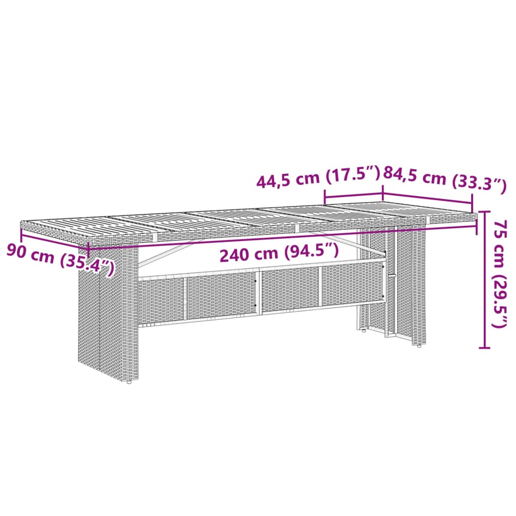 Gartentisch mit Akazienholz-Platte Grau 240x90x75cm Poly Rattan