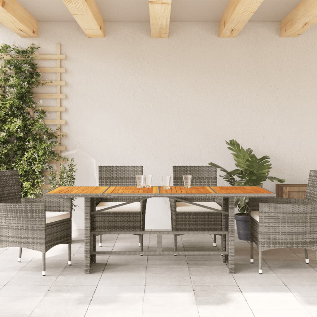 Gartentisch mit Akazienholz-Platte Grau 190x80x75cm Poly Rattan