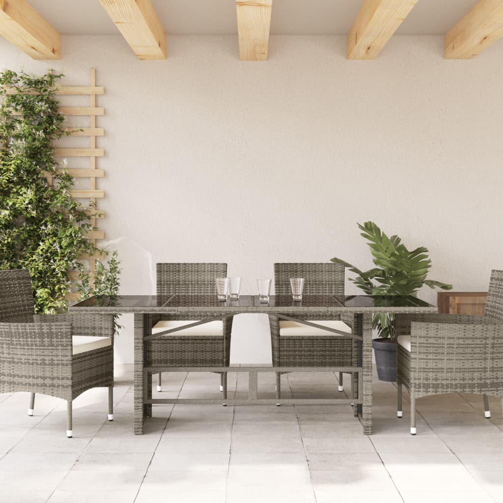 Gartentisch mit Glasplatte Grau 190x80x75 cm Poly Rattan