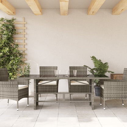 Gartentisch mit Glasplatte Grau 190x80x75 cm Poly Rattan