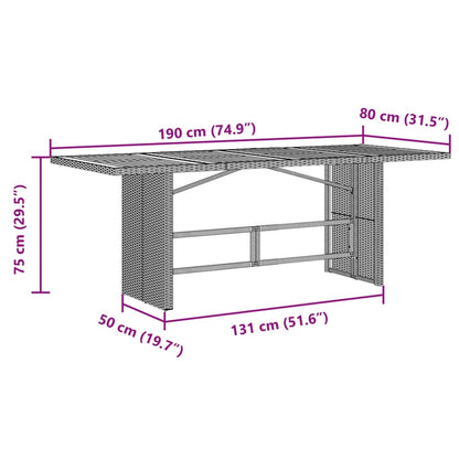 Gartentisch mit Glasplatte Grau 190x80x75 cm Poly Rattan