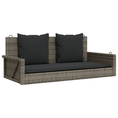 Hängebank mit Kissen Grau 119x56x48 cm Poly Rattan