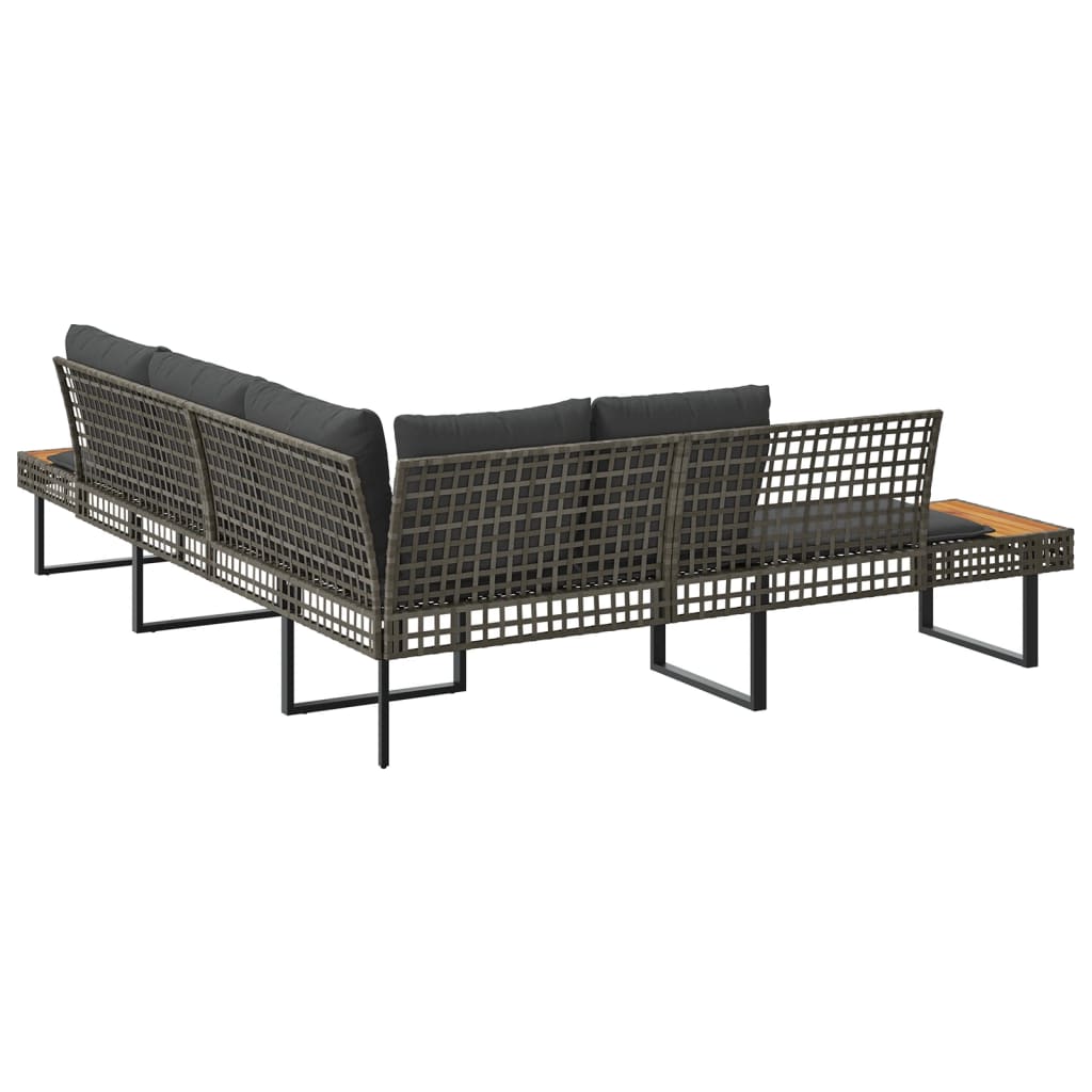 Gartensofa in L-Form mit Kissen Grau Poly Rattan und Akazie