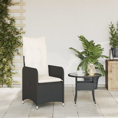 Gartensessel Verstellbar mit Kissen Schwarz Poly Rattan