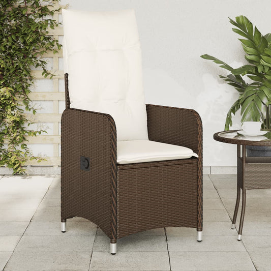 Gartensessel Verstellbar mit Kissen Braun Poly Rattan