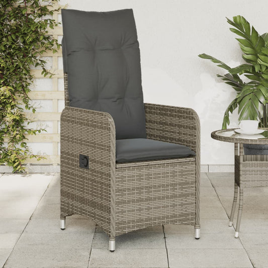 Gartensessel Verstellbar mit Kissen Grau Poly Rattan