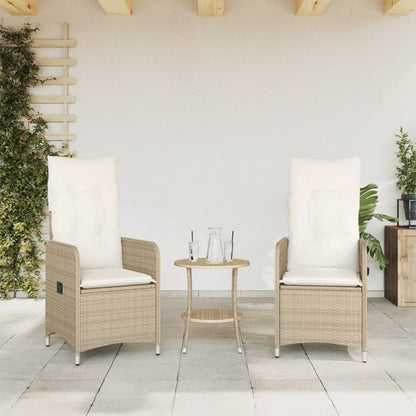 Gartensessel mit Kissen 2 Stk. Verstellbar Beige Poly Rattan