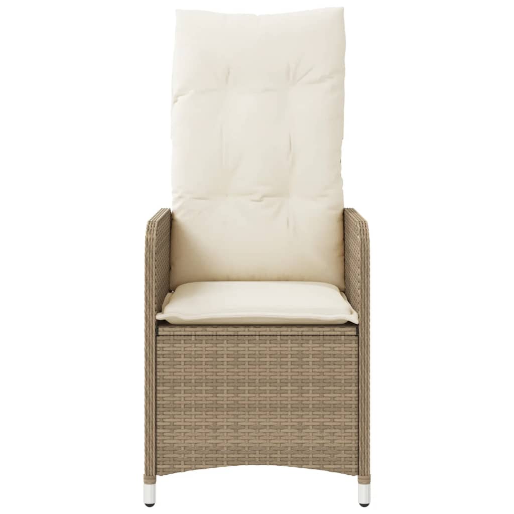 Gartensessel 2 Stk. Verstellbar mit Tisch Beige Poly Rattan