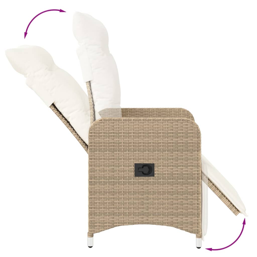 Gartensessel mit Kissen 2 Stk. Verstellbar Beige Poly Rattan