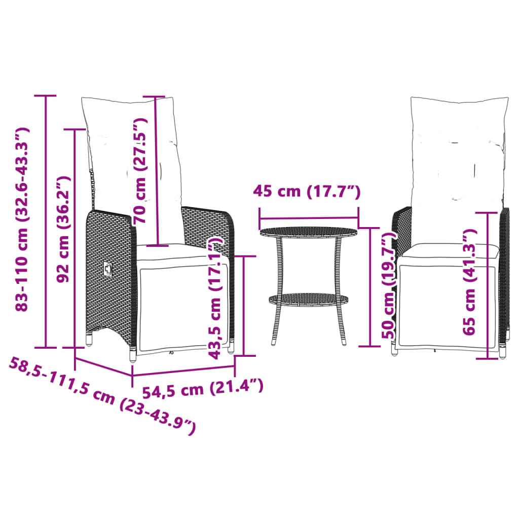 Outdoor-Lehnstühle 2 Stk. mit Tisch Grau Poly Rattan