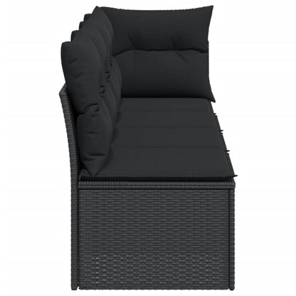 Gartensofa mit Kissen 4-Sitzer Schwarz Poly Rattan