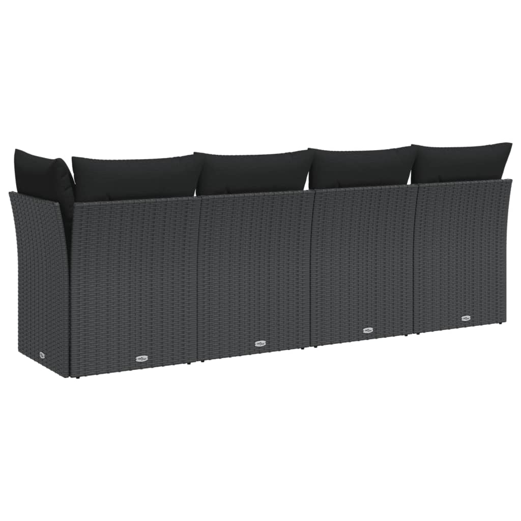 Gartensofa mit Kissen 4-Sitzer Schwarz Poly Rattan