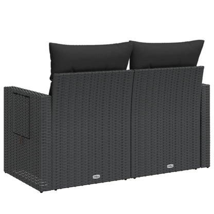 Gartensofa mit Kissen 2-Sitzer Schwarz Poly Rattan