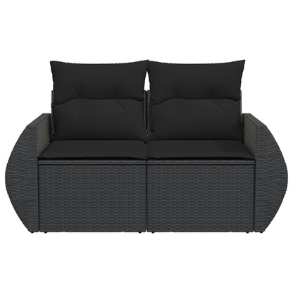 Gartensofa mit Kissen 2-Sitzer Schwarz Poly Rattan