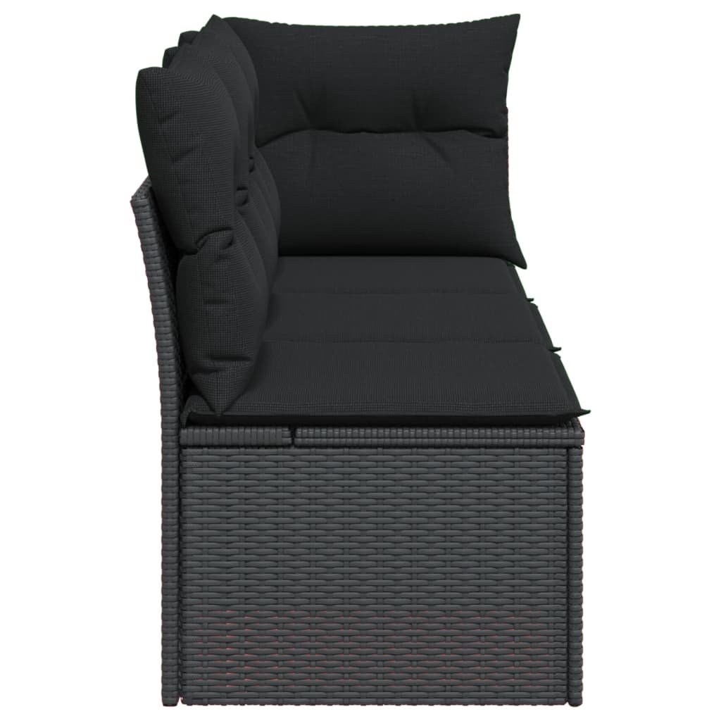 Gartensofa mit Kissen 3-Sitzer Schwarz Poly Rattan