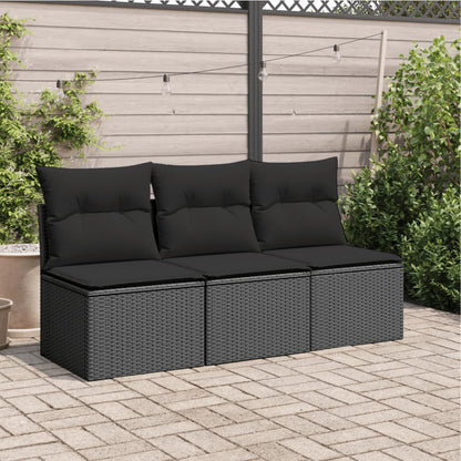 Gartensofa mit Kissen 3-Sitzer Schwarz Poly Rattan