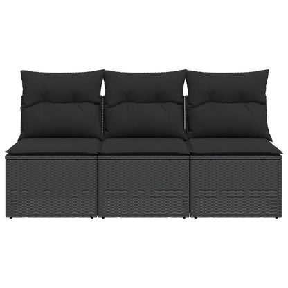 Gartensofa mit Kissen 3-Sitzer Schwarz Poly Rattan