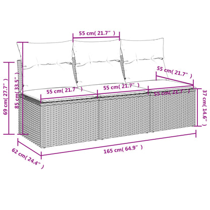 Gartensofa mit Kissen 3-Sitzer Schwarz Poly Rattan