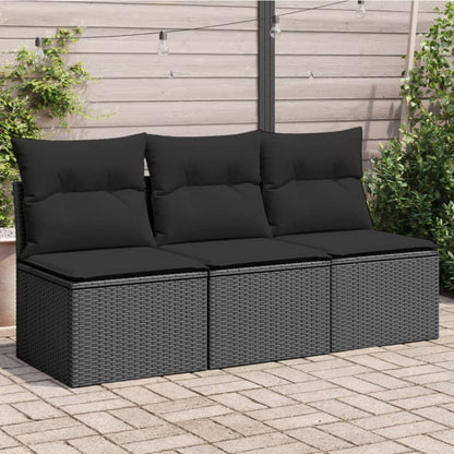 Gartensofa mit Kissen 3-Sitzer Schwarz Poly Rattan