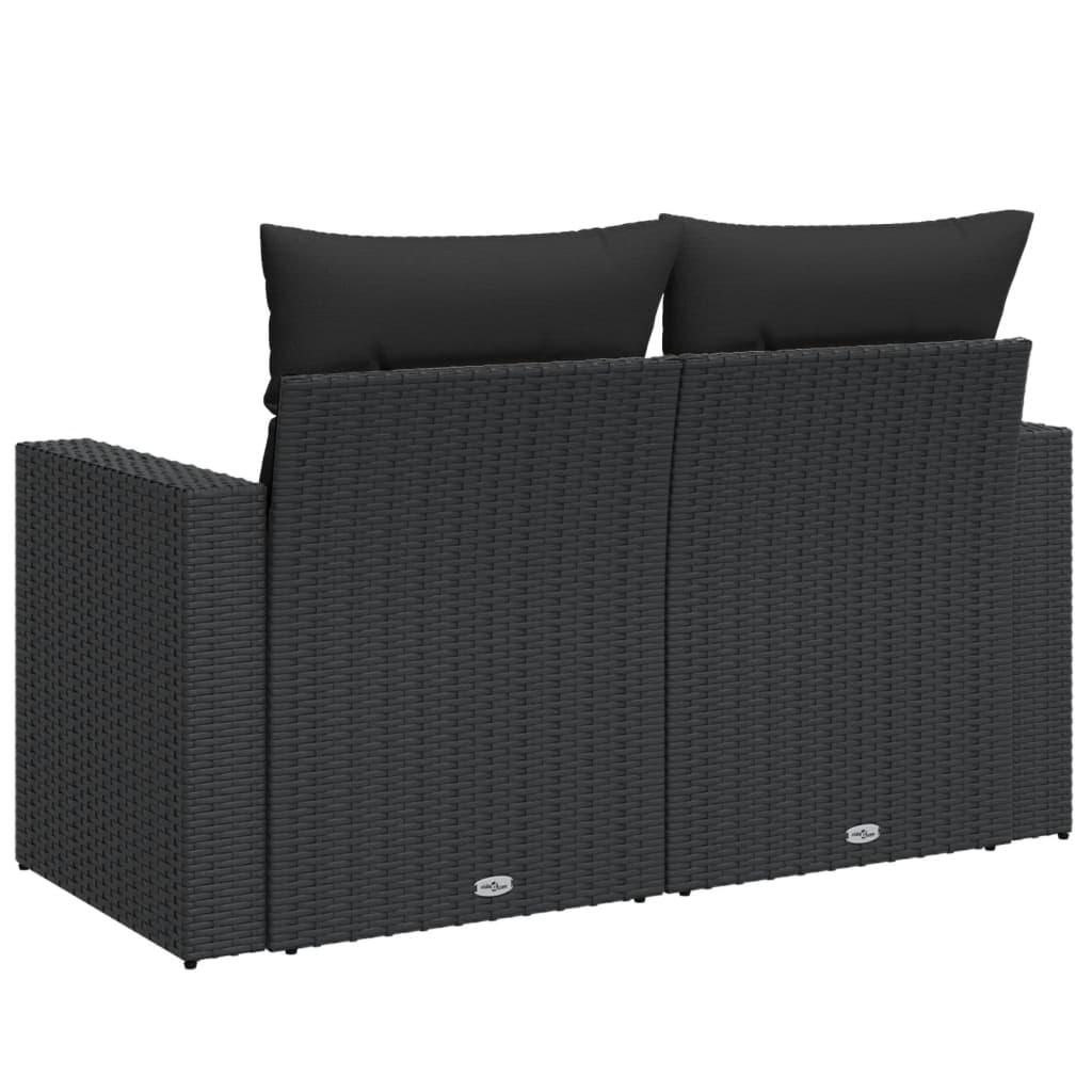 Gartensofa mit Kissen 2-Sitzer Schwarz Poly Rattan