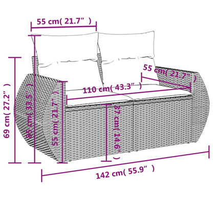 Gartensofa mit Kissen 2-Sitzer Schwarz Poly Rattan