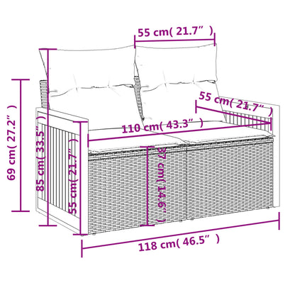 Gartensofa mit Kissen 2-Sitzer Schwarz Poly Rattan