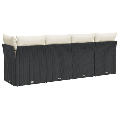 Gartensofa mit Kissen 4-Sitzer Schwarz Poly Rattan