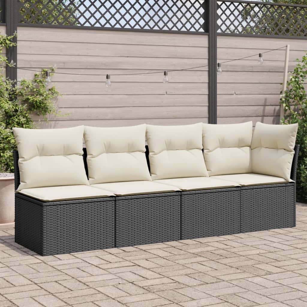 Gartensofa mit Kissen 4-Sitzer Schwarz Poly Rattan