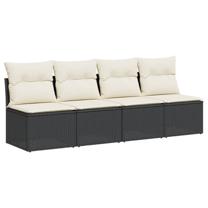 Gartensofa mit Kissen 4-Sitzer Schwarz Poly Rattan