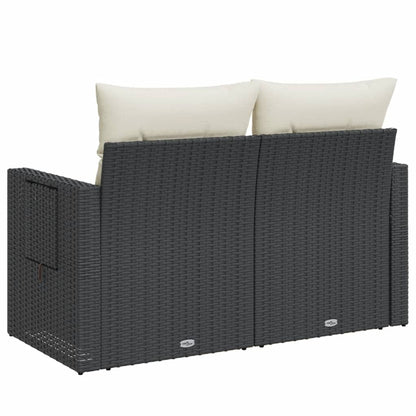 Gartensofa mit Kissen 2-Sitzer Schwarz Poly Rattan