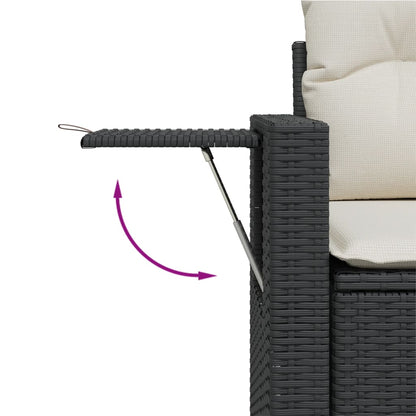 Gartensofa mit Kissen 2-Sitzer Schwarz Poly Rattan