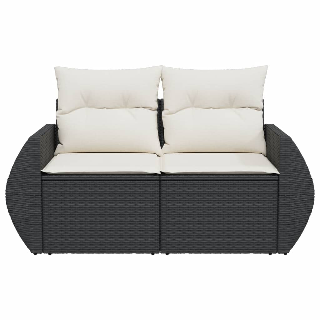 Gartensofa mit Kissen 2-Sitzer Schwarz Poly Rattan