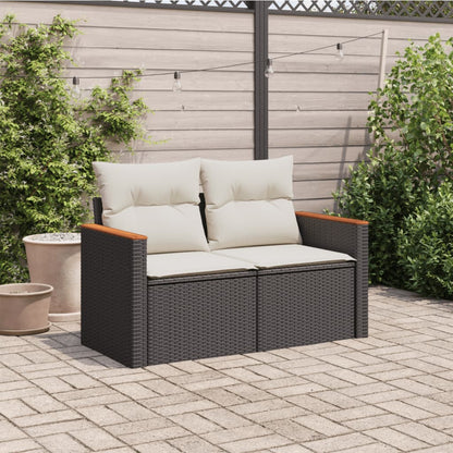 Gartensofa mit Kissen 2-Sitzer Schwarz Poly Rattan