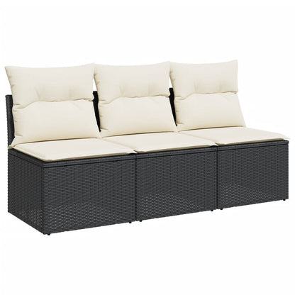 Gartensofa mit Kissen 3-Sitzer Schwarz Poly Rattan