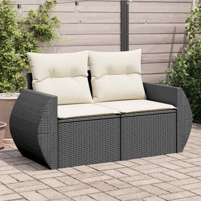 Gartensofa mit Kissen 2-Sitzer Schwarz Poly Rattan