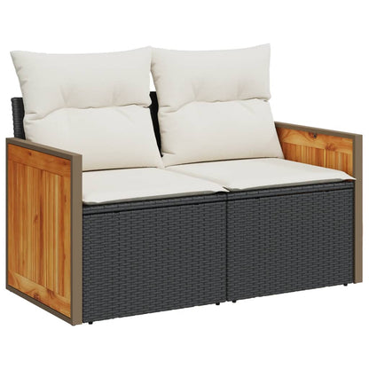 Gartensofa mit Kissen 2-Sitzer Schwarz Poly Rattan