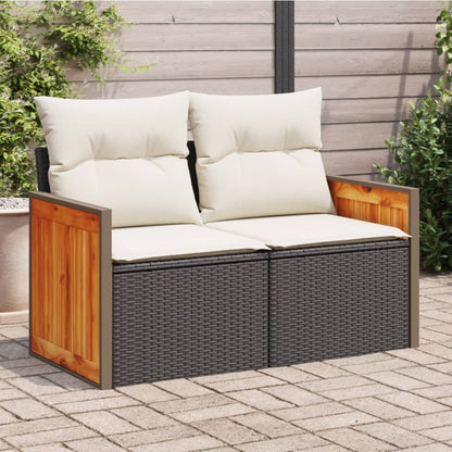 Gartensofa mit Kissen 2-Sitzer Schwarz Poly Rattan