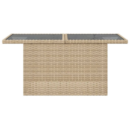 Gartentisch mit Glasplatte Beige 100x55x73 cm Poly Rattan