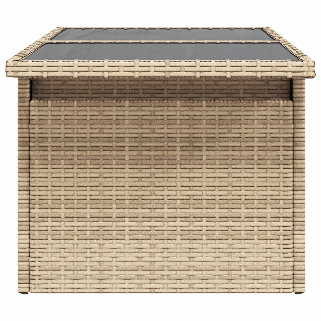 Gartentisch mit Glasplatte Beige 100x55x73 cm Poly Rattan