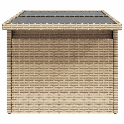 Gartentisch mit Glasplatte Beige 100x55x73 cm Poly Rattan