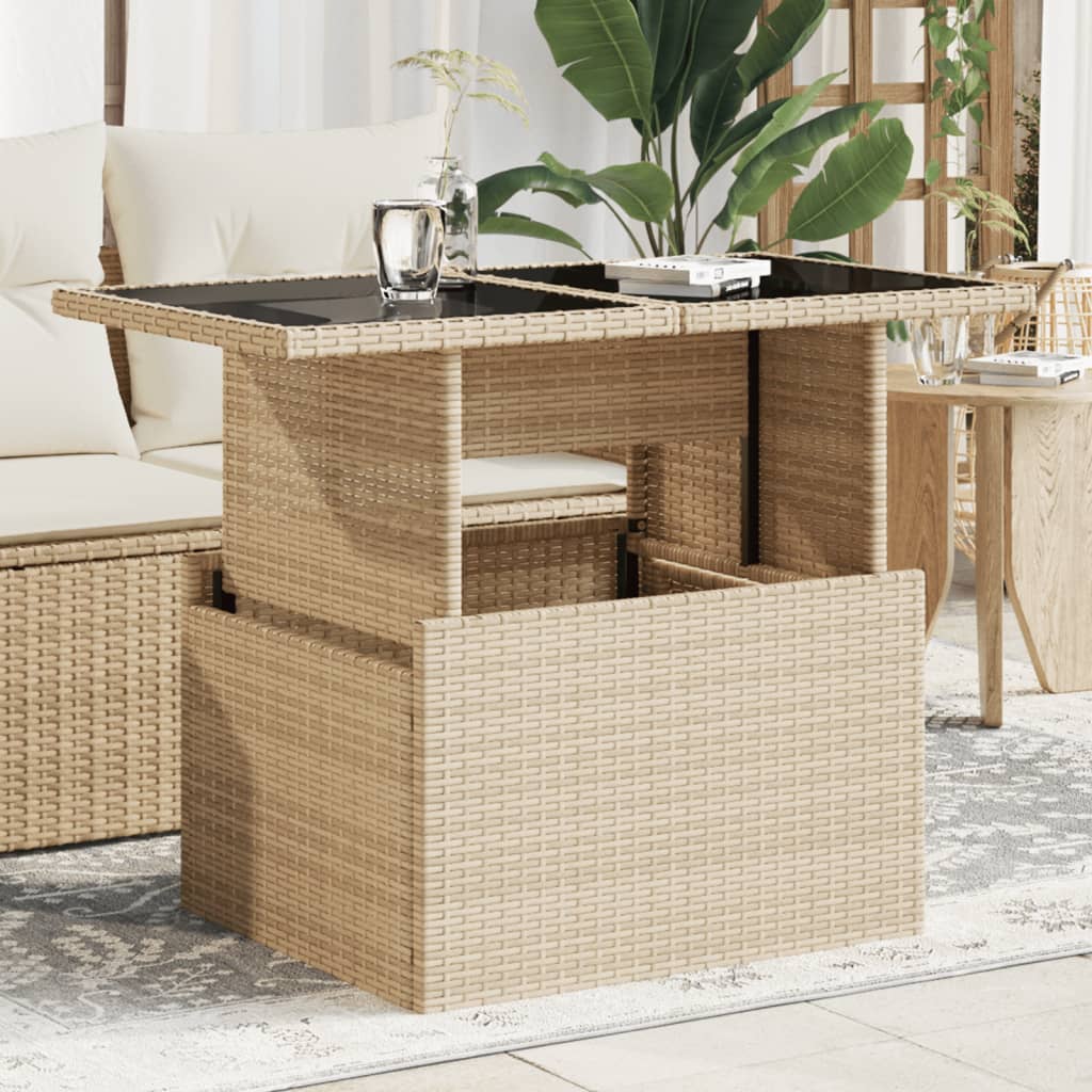 Gartentisch mit Glasplatte Beige 100x55x73 cm Poly Rattan