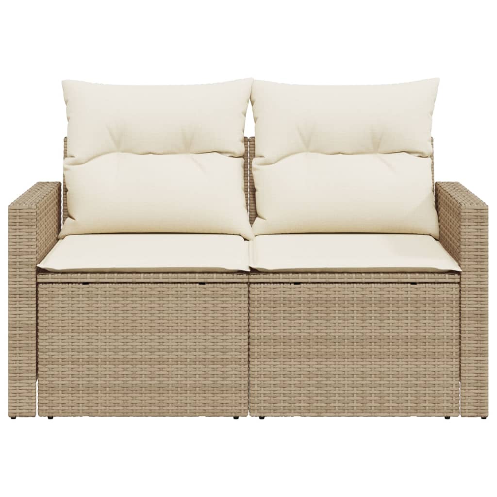 Gartensofa mit Kissen 2-Sitzer Beige Poly Rattan