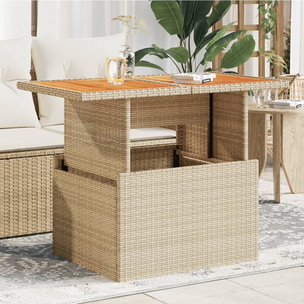 Gartentisch Beige 100x55x73 cm Poly Rattan und Akazienholz